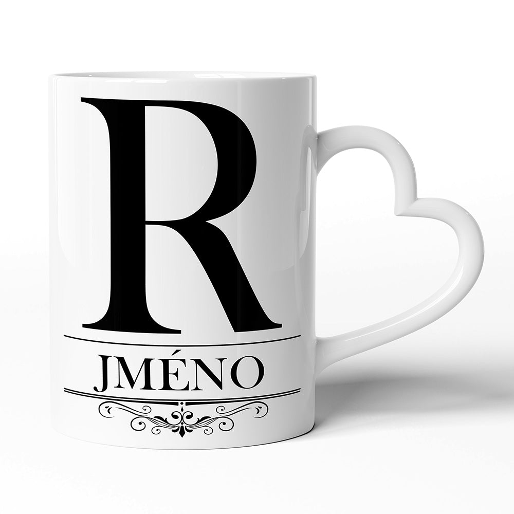 Keramický hrníček s uchem ve tvaru srdce motiv Se jménem