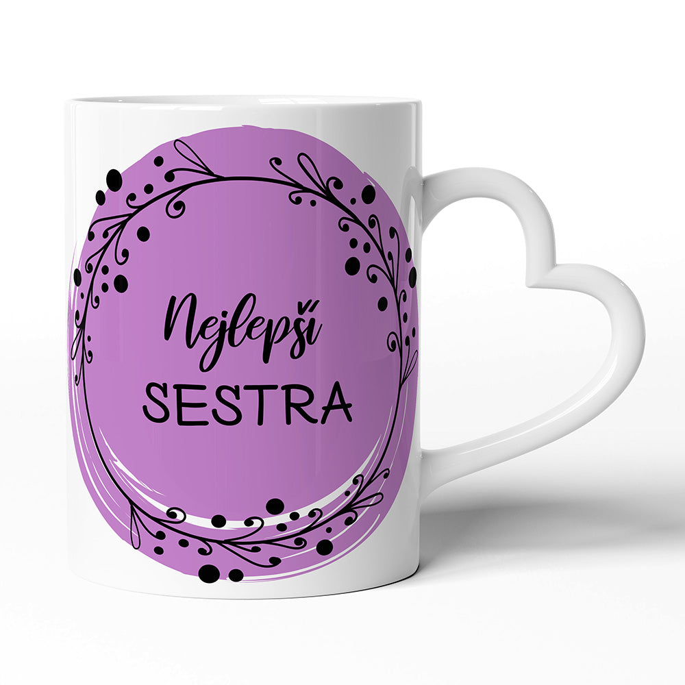 Keramický hrníček s uchem ve tvaru srdce motiv Nejlepší sestra