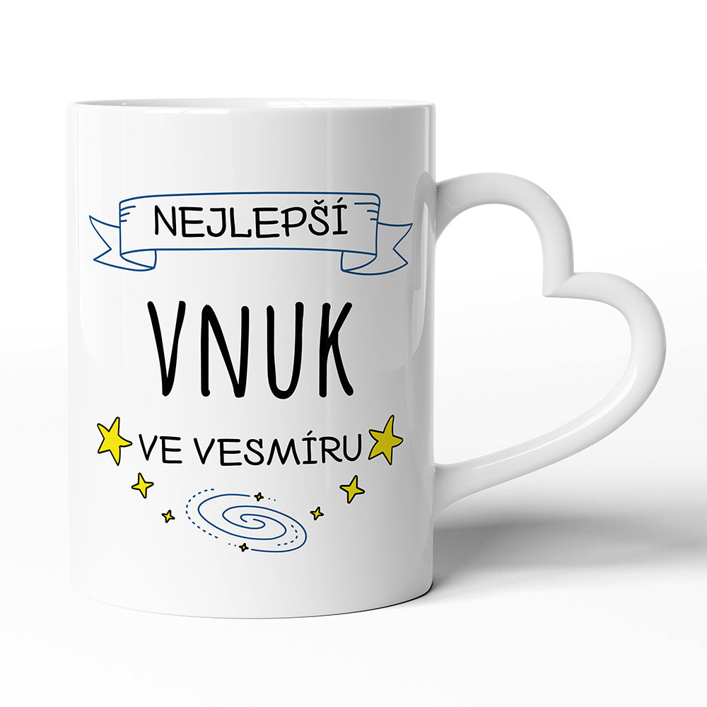 Keramický hrníček s uchem ve tvaru srdce motiv Nejlepší vnuk ve vesmíru