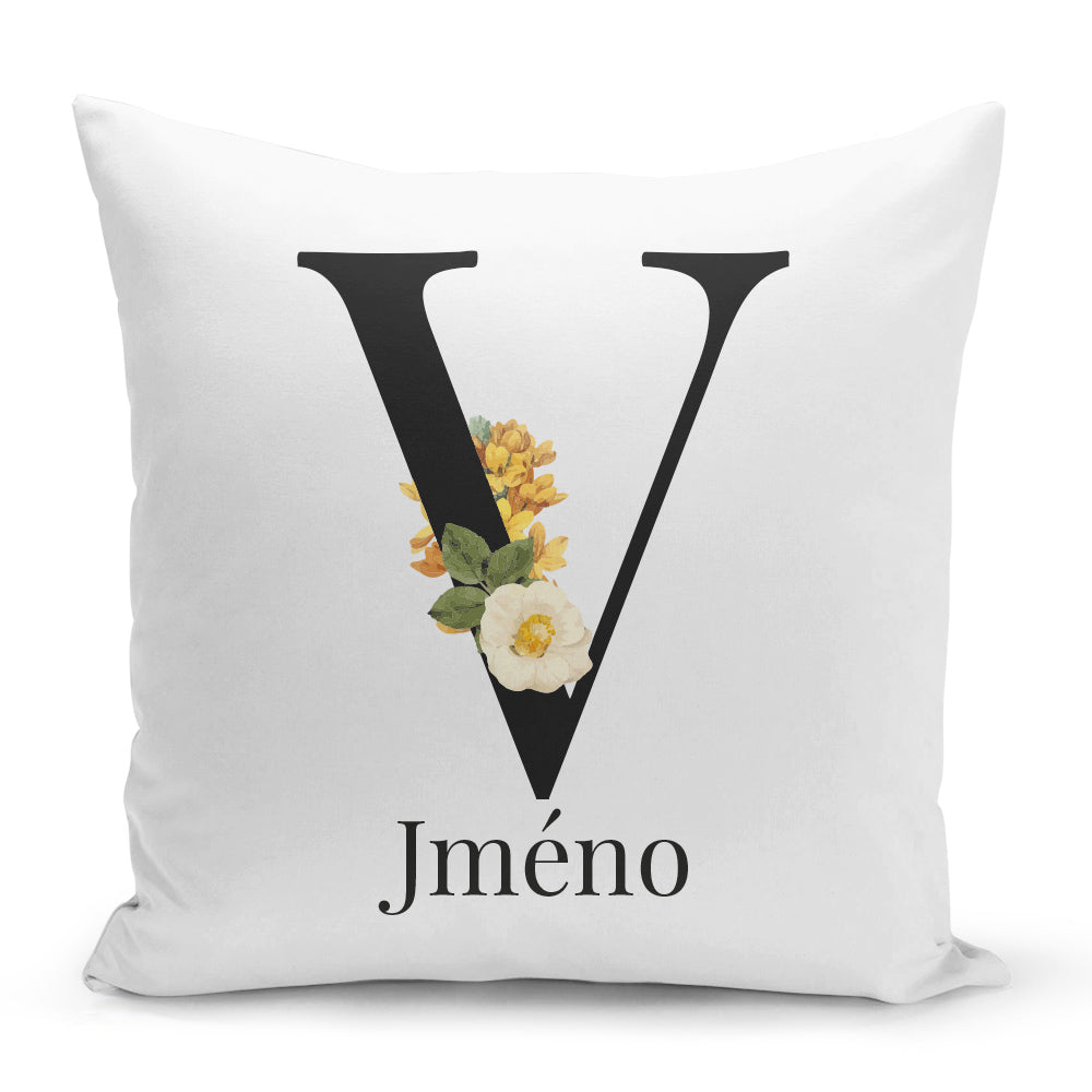 Bílý polštář 40 x 40 cm s motivem Se jménem V…
