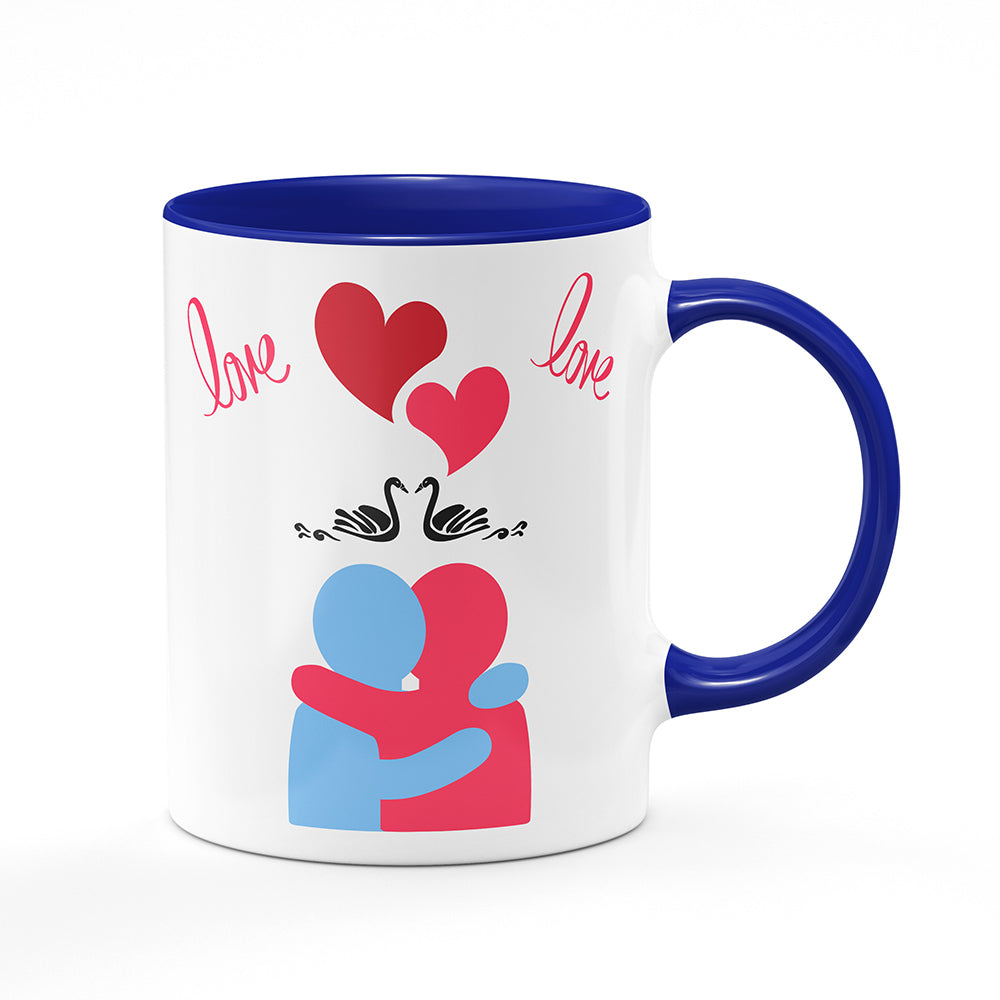 Keramický hrnek bílý s modrým lemem vnitřkem a uchem motiv Zamilovaní