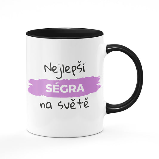 Keramický hrnek bílý s černým lemem vnitřkem a uchem motiv Nejlepší ségra na světě