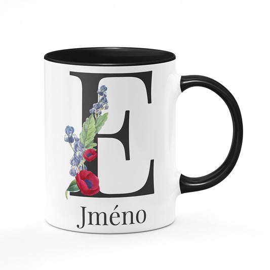 Keramický hrnek bílý s černým lemem vnitřkem a uchem motiv Se jménem E…