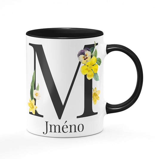 Keramický hrnek bílý s černým lemem vnitřkem a uchem motiv Se jménem M…