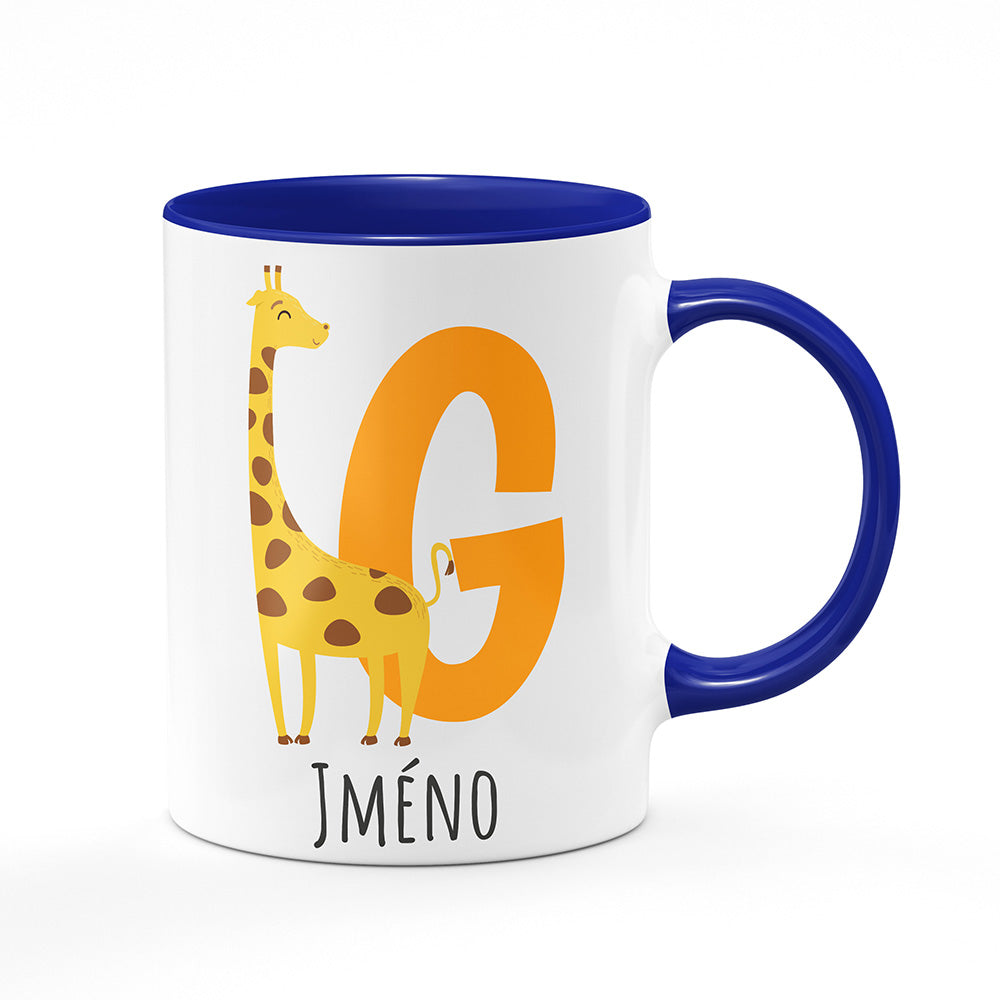 Keramický hrnek bílý s modrým lemem vnitřkem a uchem motiv Se jménem G…