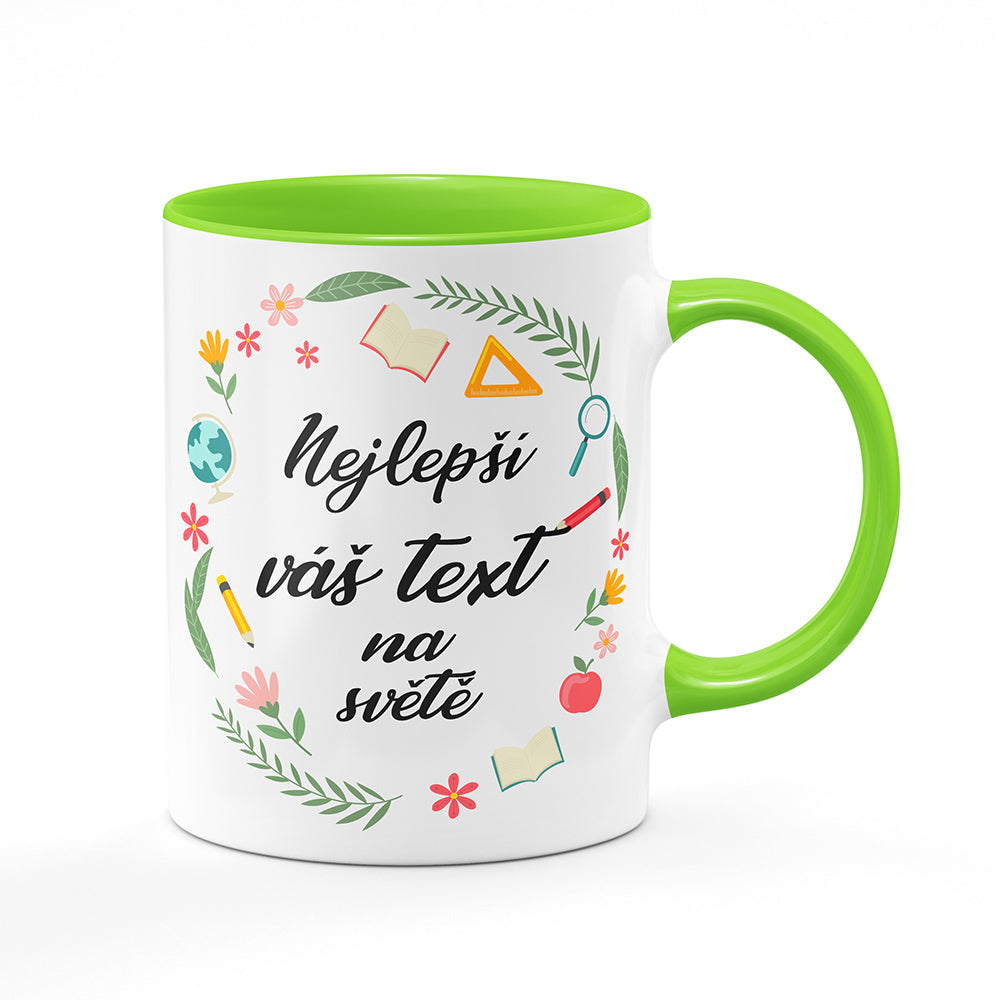 Keramický hrnek bílý s světle zeleným lemem vnitřkem a uchem motiv Nejlepší ... na světě