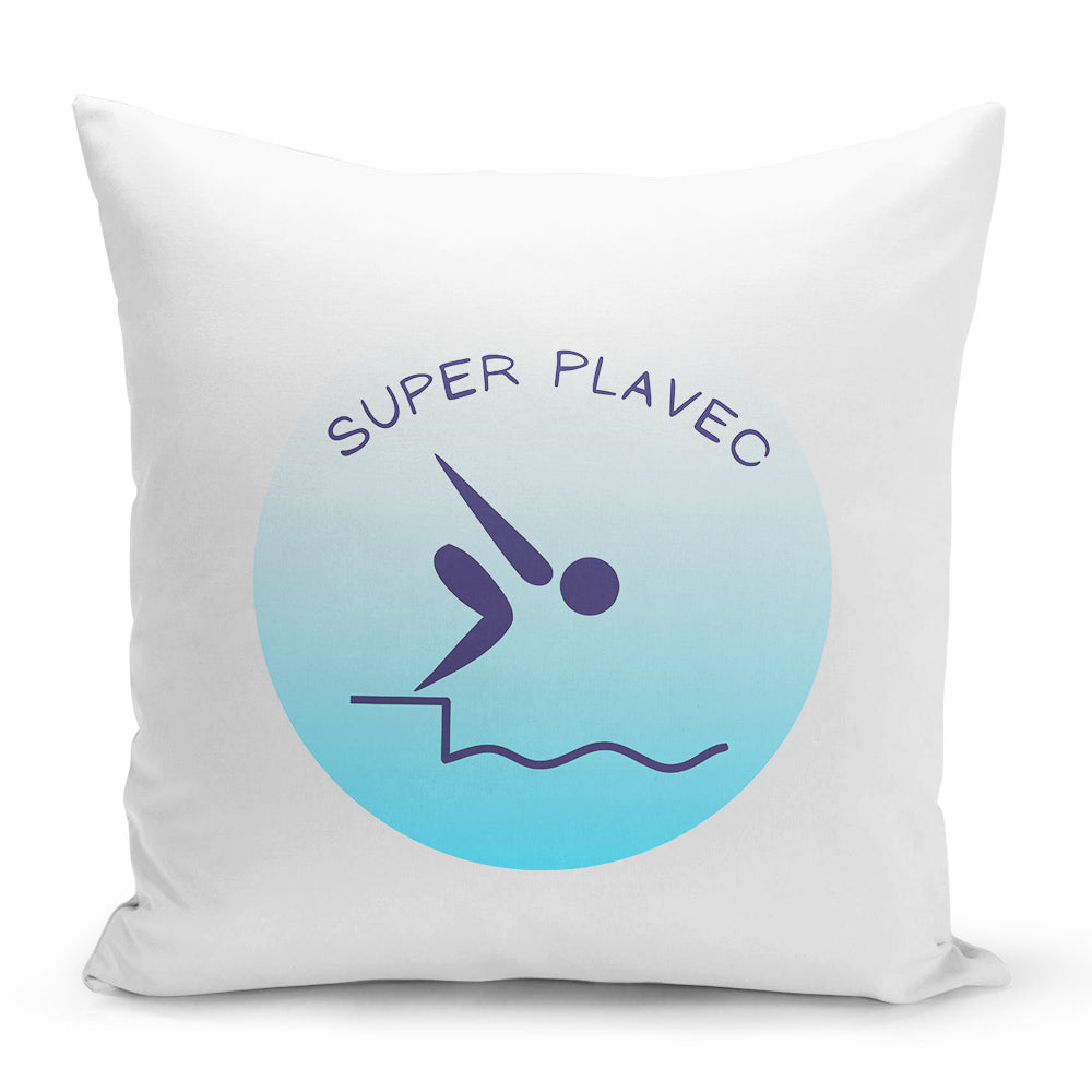 Bílý polštář 40 x 40 cm s motivem Super plavec