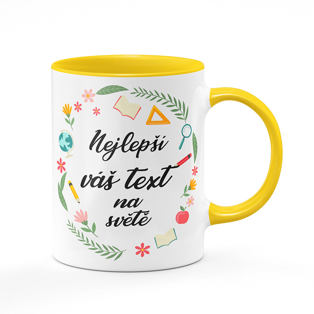 Keramický hrnek bílý s žlutým lemem vnitřkem a uchem motiv Nejlepší ... na světě