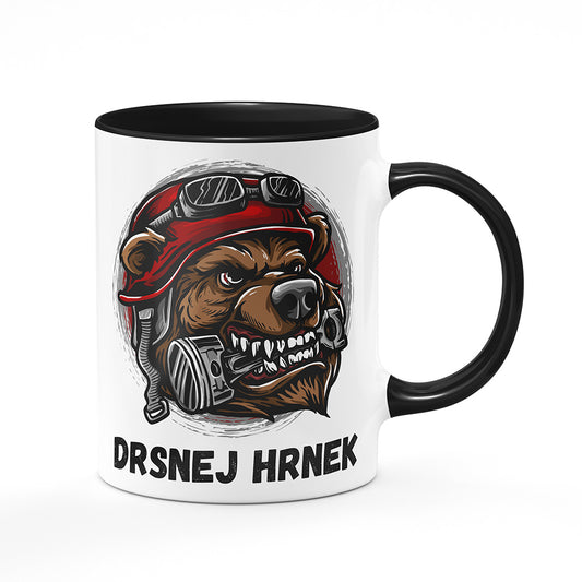 Keramický hrnek bílý s černým lemem vnitřkem a uchem motiv Drsnej hrnek