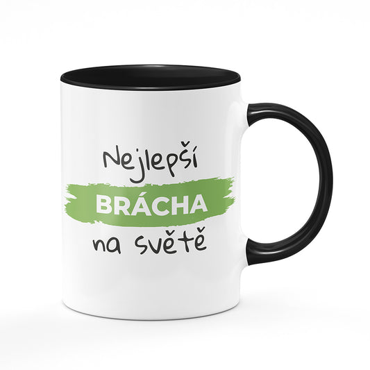Keramický hrnek bílý s černým lemem vnitřkem a uchem motiv Nejlepší brácha na světě