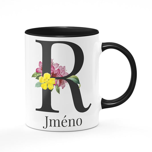 Keramický hrnek bílý s černým lemem vnitřkem a uchem motiv Se jménem R...