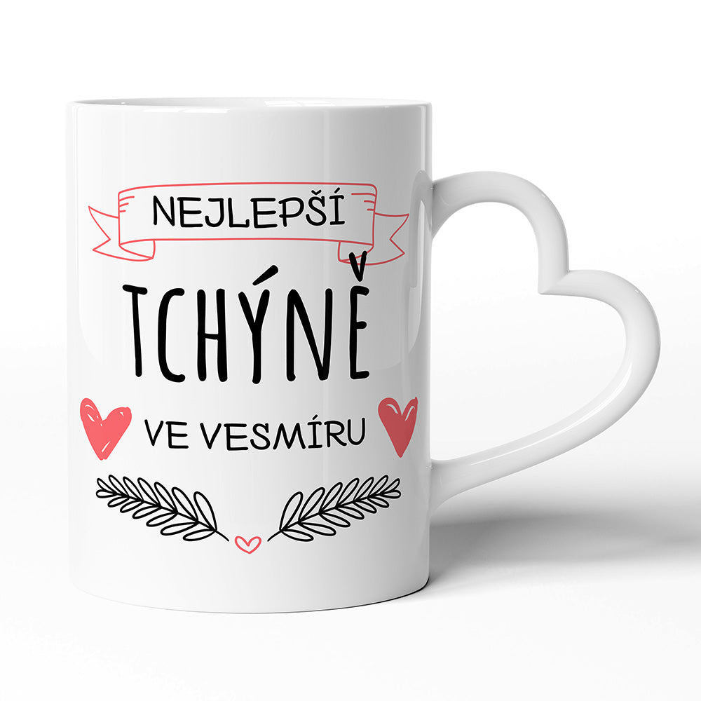 Keramický hrníček s uchem ve tvaru srdce motiv Nejlepší tchýně ve vesmíru