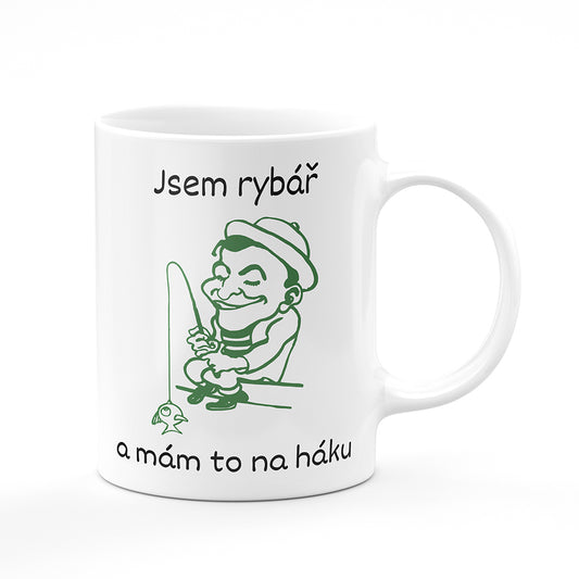 Keramický hrnek bílý motiv Jsem rybář a mám to na háku