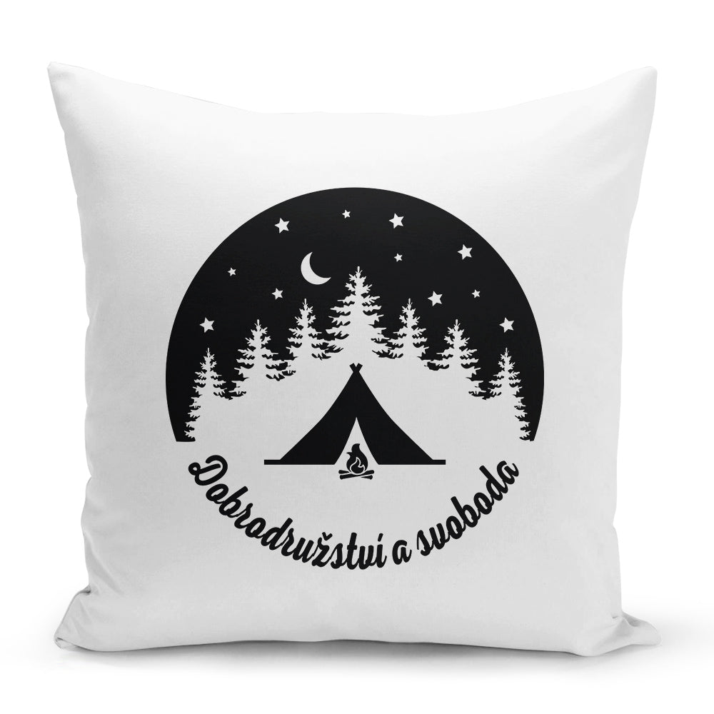 Bílý polštář 40 x 40 cm s motivem Dobrodružství a svoboda