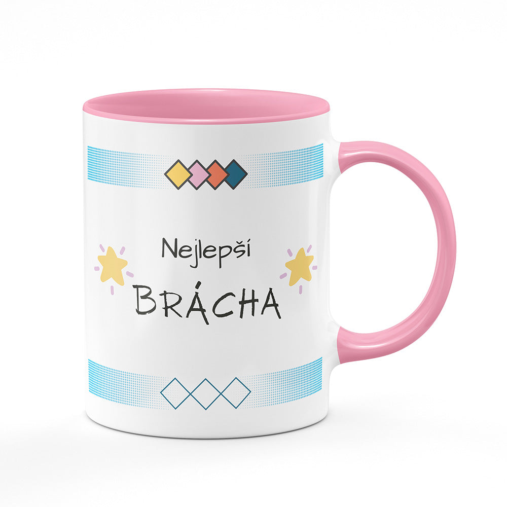 Keramický hrnek bílý s růžovým lemem vnitřkem a uchem motiv Nejlepší brácha