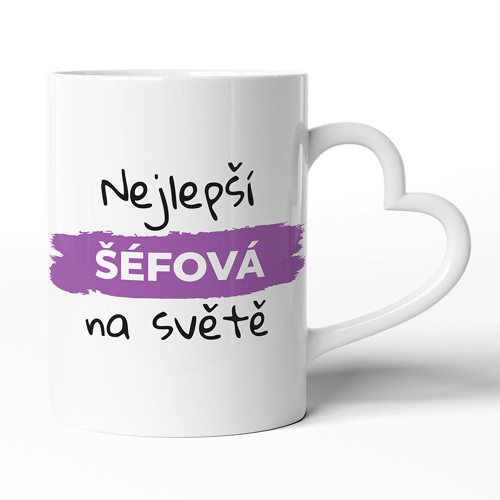 Keramický hrníček s uchem ve tvaru srdce motiv Nejlepší šéfová na světě