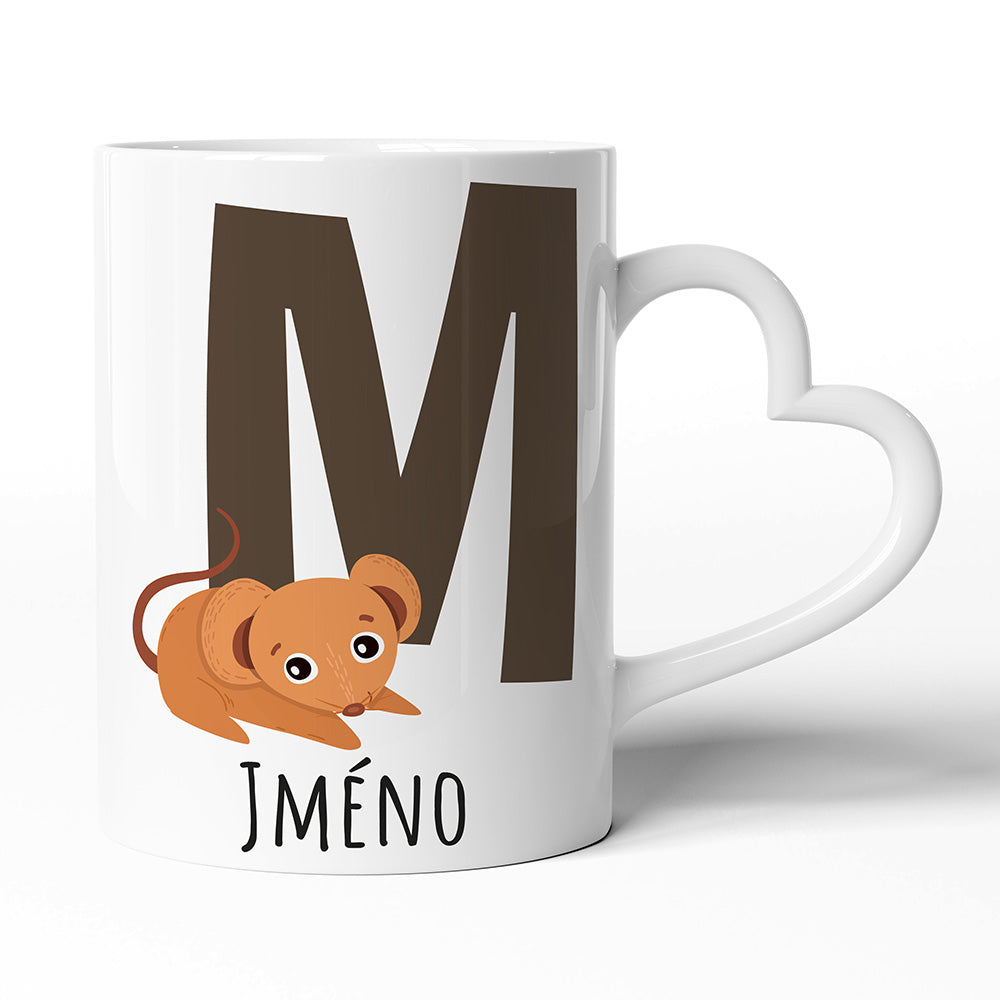 Keramický hrníček s uchem ve tvaru srdce motiv Se jménem M…