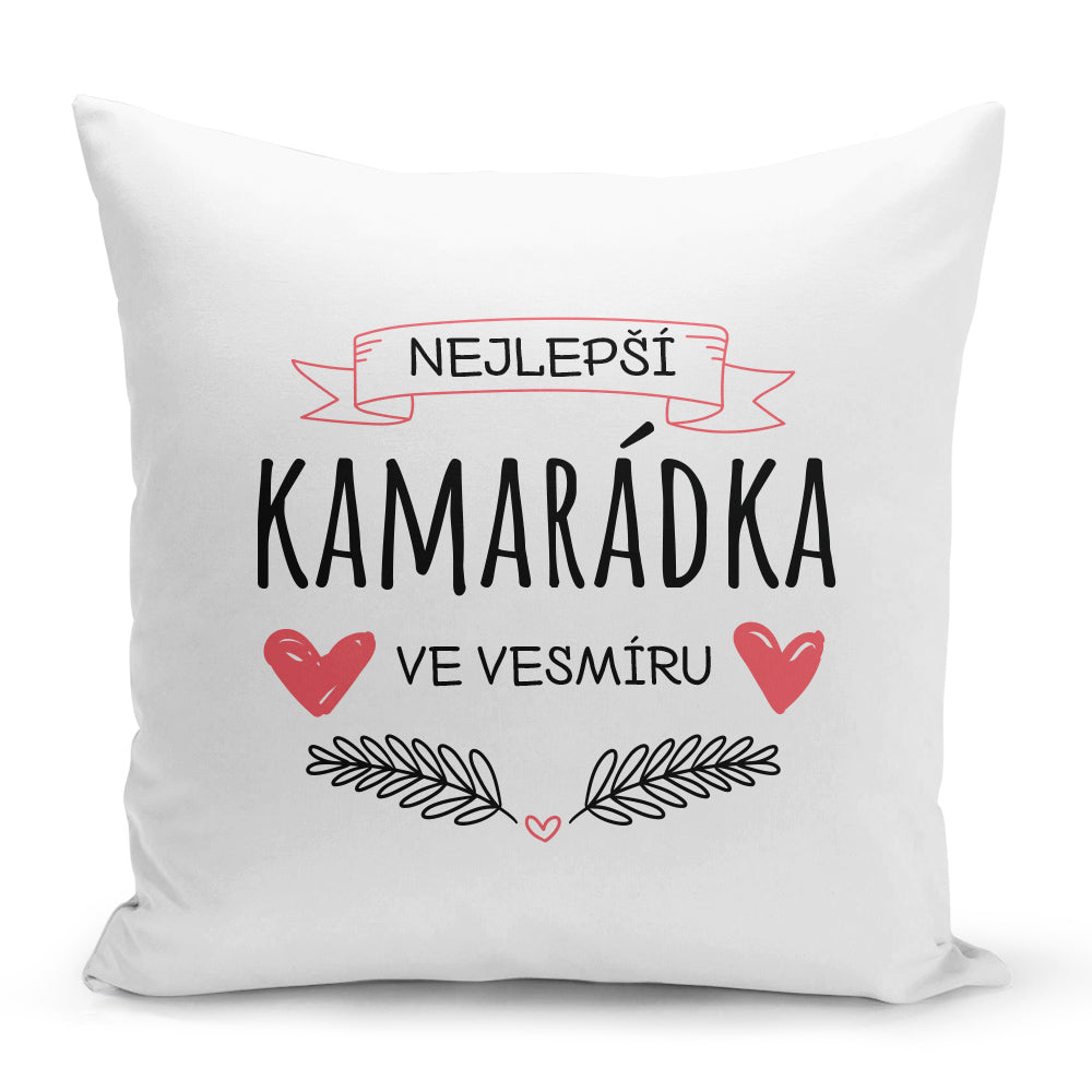 Bílý polštář 40 x 40 cm s motivem Nejlepší kamarádka ve vesmíru