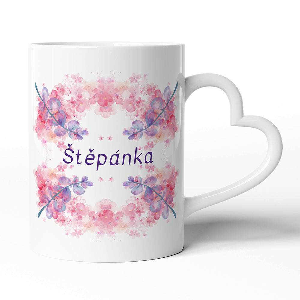 Keramický hrníček s uchem ve tvaru srdce motiv Květinový motiv