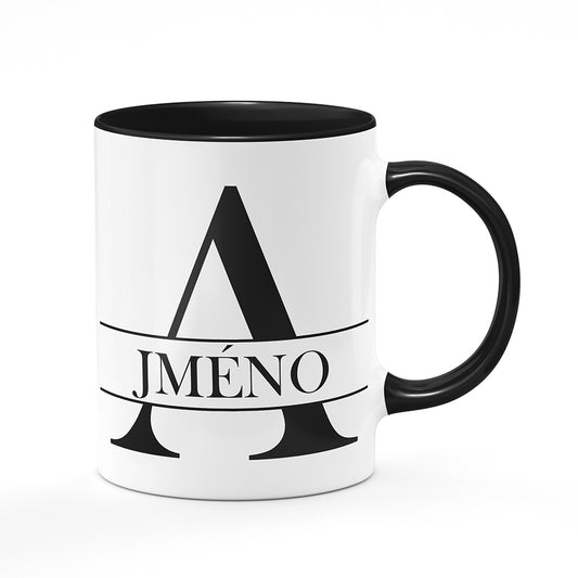 Keramický hrnek bílý s černým lemem vnitřkem a uchem motiv Se jménem A...