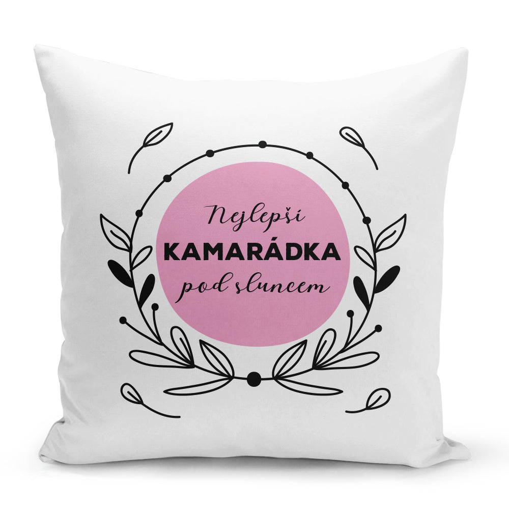 Bílý polštář 40 x 40 cm s motivem Nejlepší kamarádka pod sluncem
