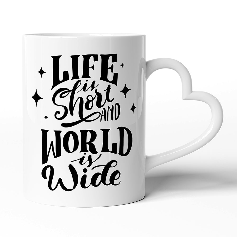 Keramický hrníček s uchem ve tvaru srdce motiv Life is short…