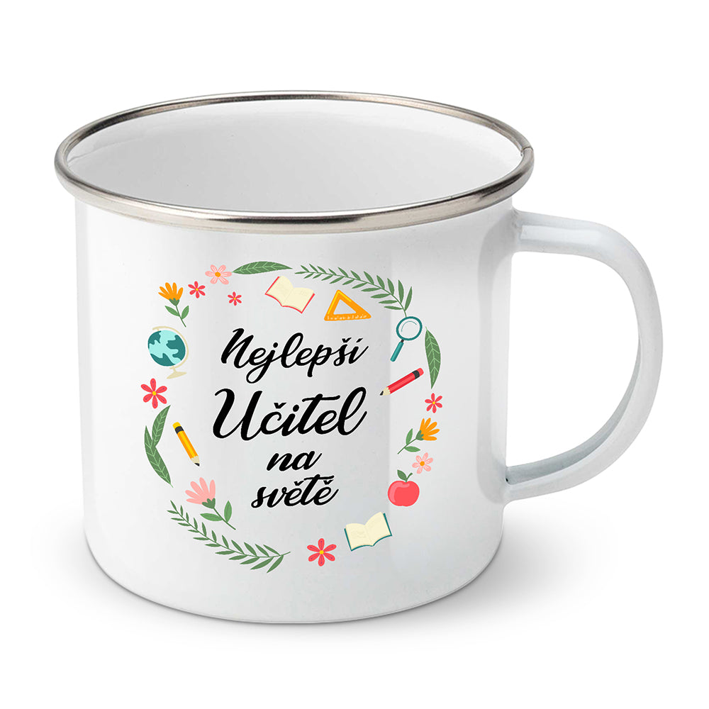 Smaltovaný plecháček motiv Nejlepší učitel na světě