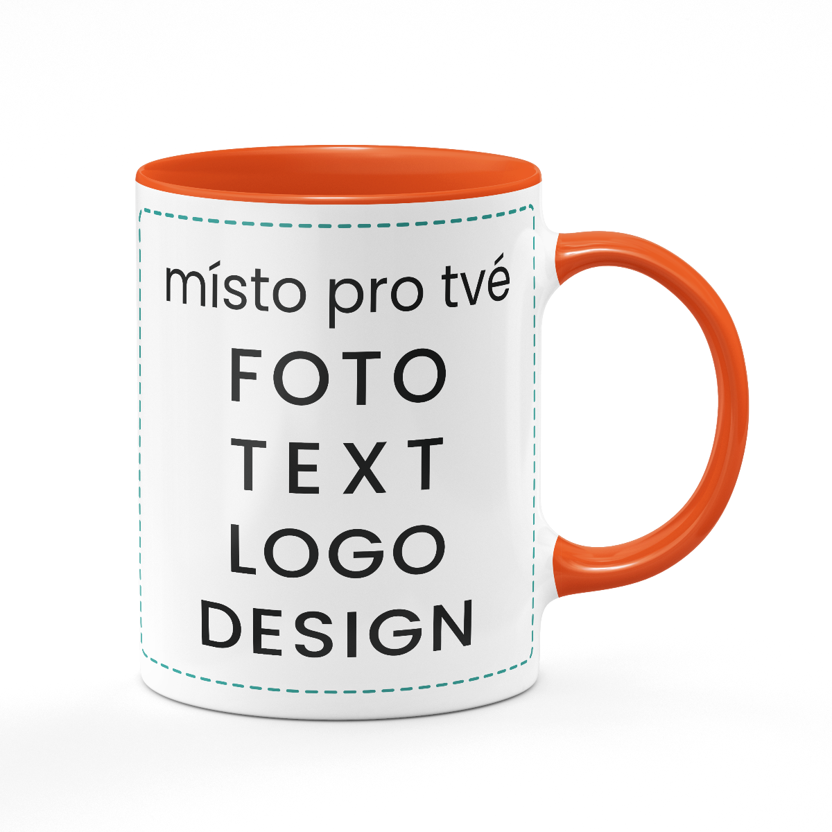 keramický hrnek s vlastním potiskem, textem, fotkou, objem 330 ml, oranžový
