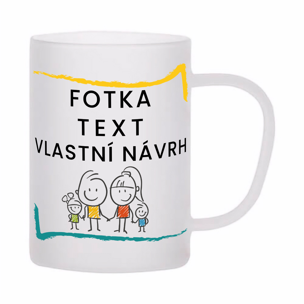 skleněný matný (mléčný) hrnek z varného skla s vlastním potiskem, textem, fotkou, objem 360 ml, bílý