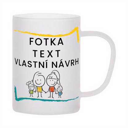 skleněný matný (mléčný) hrnek z varného skla s vlastním potiskem, textem, fotkou, objem 360 ml, bílý