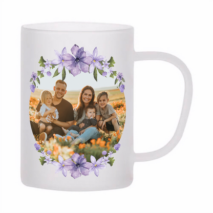 skleněný matný (mléčný) hrnek z varného skla s vlastním potiskem, textem, fotkou, objem 360 ml, bílý