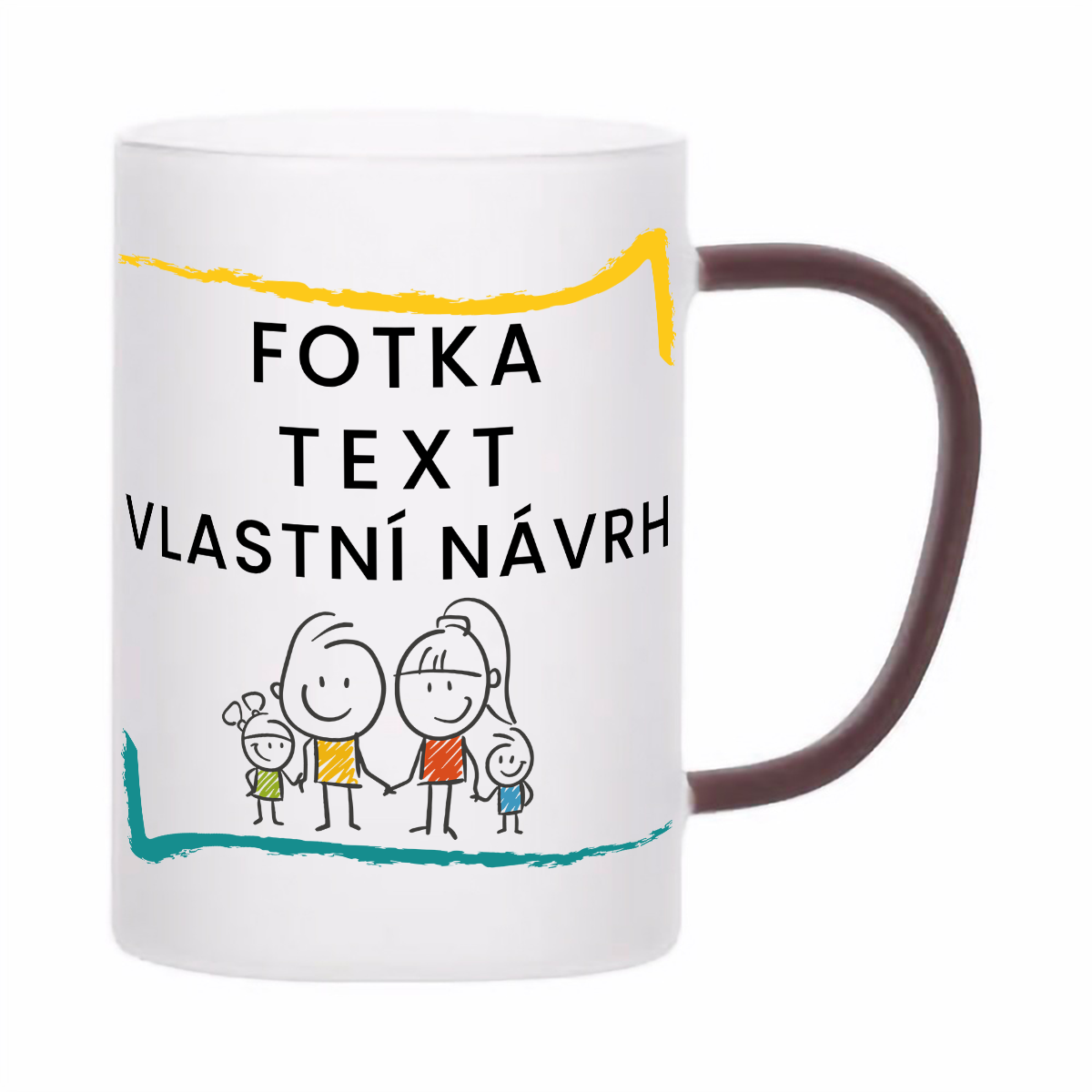 skleněný matný (mléčný) hrnek z varného skla s vlastním potiskem, textem, fotkou, objem 360 ml, hnědé ucho