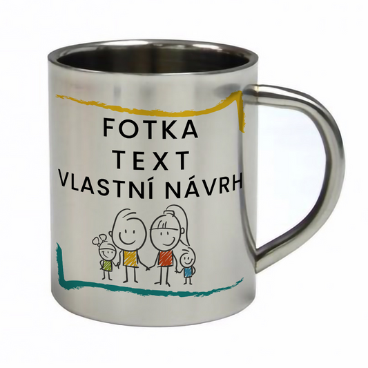 nerezový dvouplášťový termohrnek z potravinářské oceli s vlastním potiskem, textem, fotkou, objem 300 ml