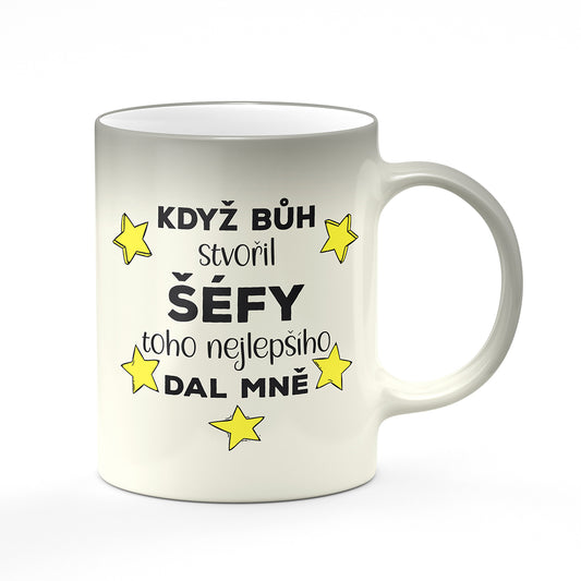 Magický svlékací hrnek motiv Když bůh stvořil šéfy