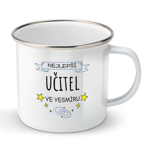 Smaltovaný plecháček motiv Nejlepší učitel ve vesmíru