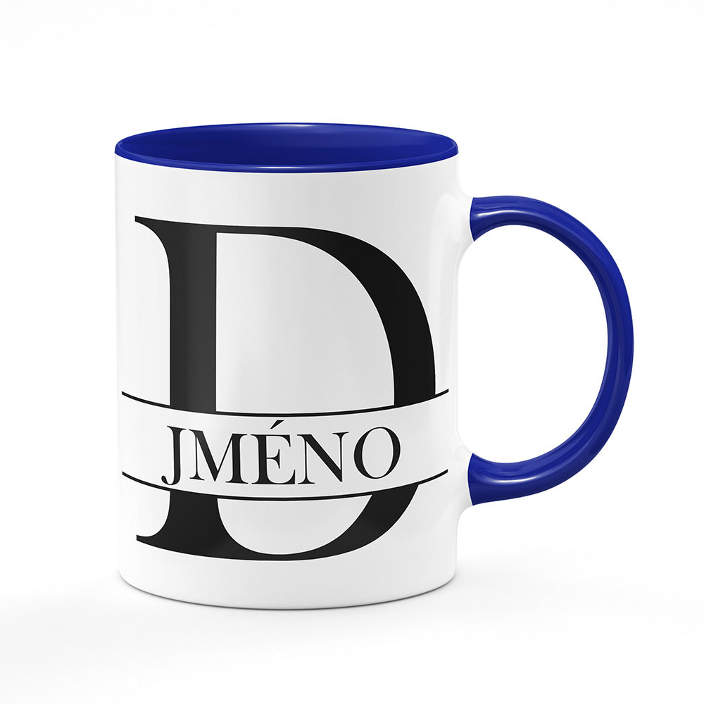Keramický hrnek bílý s modrým lemem vnitřkem a uchem motiv Se jménem D…