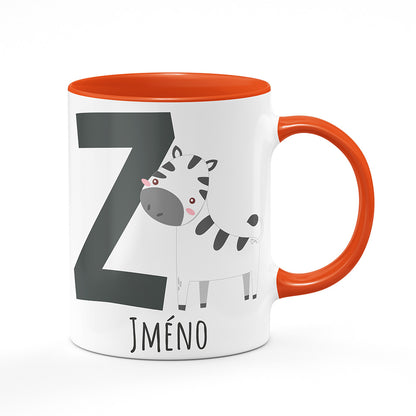 Keramický hrnek bílý s oranžovým lemem vnitřkem a uchem motiv Se jménem Z…