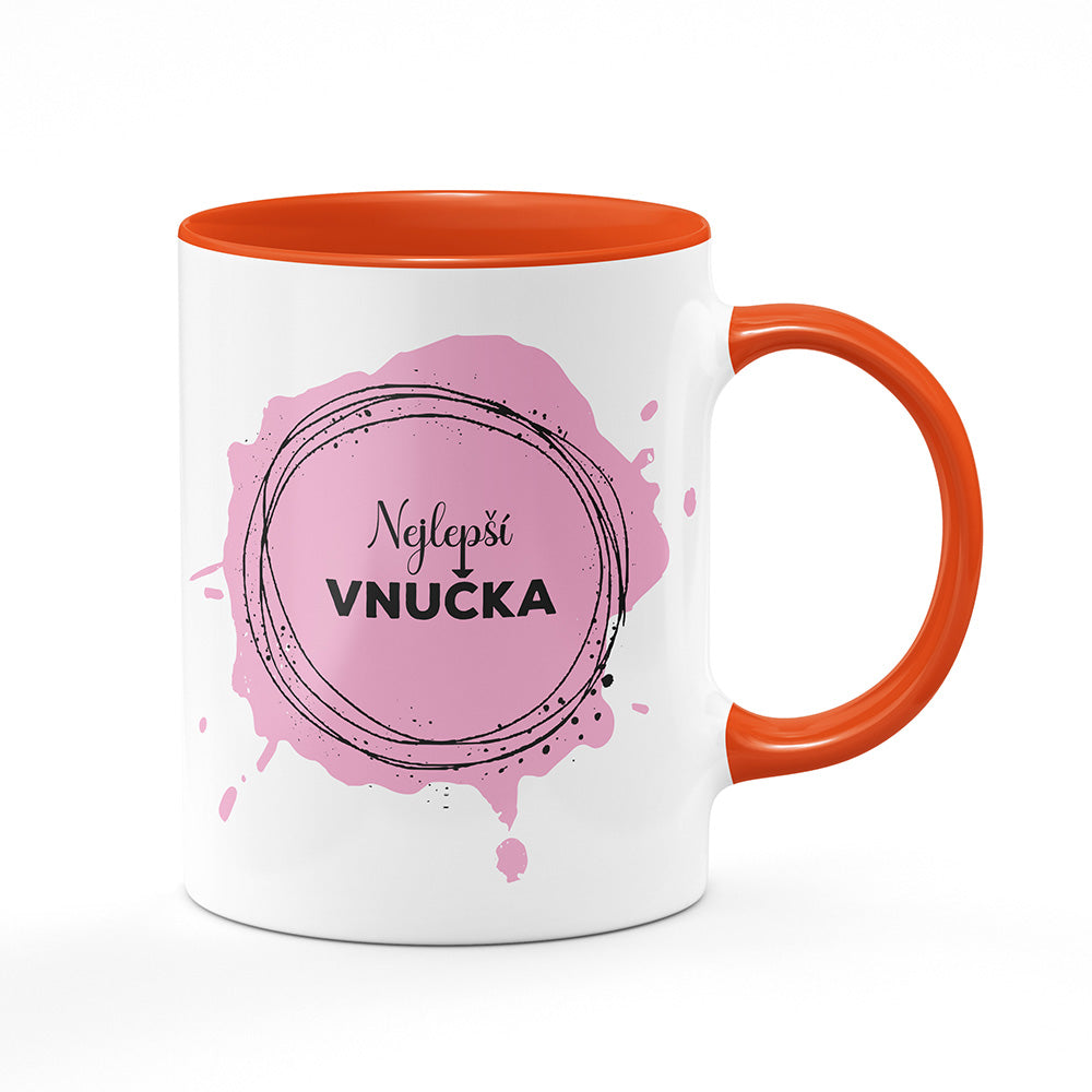 Keramický hrnek bílý s oranžovým lemem vnitřkem a uchem motiv Nejlepší vnučka
