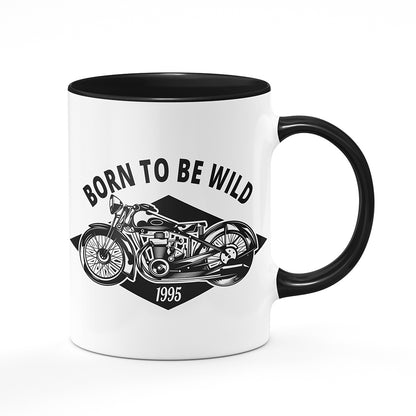 Keramický hrnek bílý s černým lemem vnitřkem a uchem motiv Born to be wild