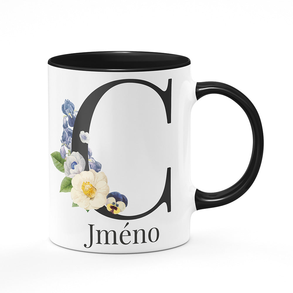 Keramický hrnek bílý s černým lemem vnitřkem a uchem motiv Se jménem C…