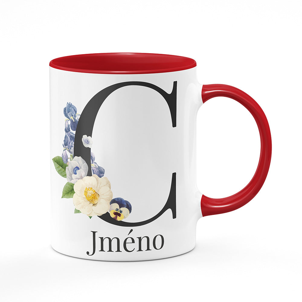 Keramický hrnek bílý s červeným lemem vnitřkem a uchem motiv Se jménem C…