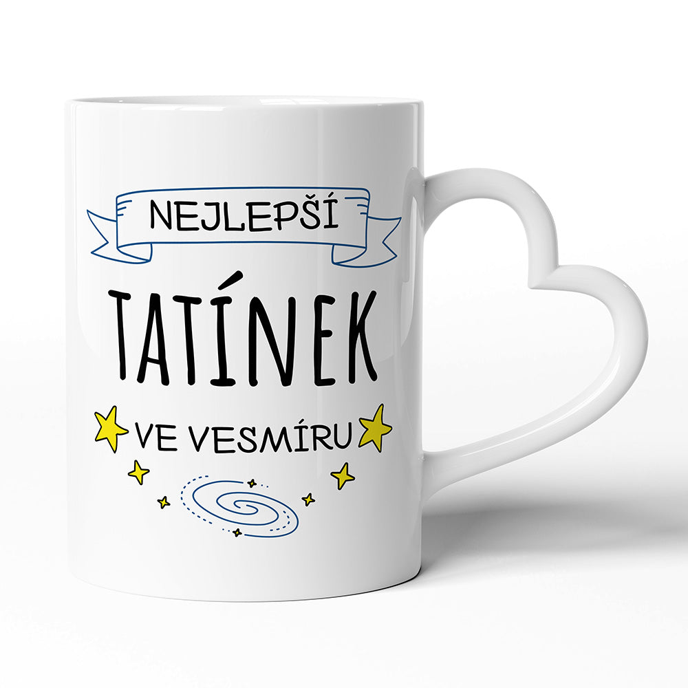 Keramický hrníček s uchem ve tvaru srdce motiv Nejlepší tatínek ve vesmíru