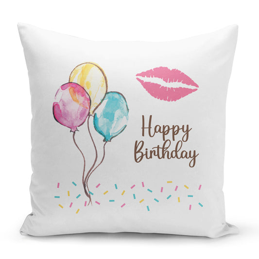 Bílý polštář 40 x 40 cm s motivem Happy Birthday
