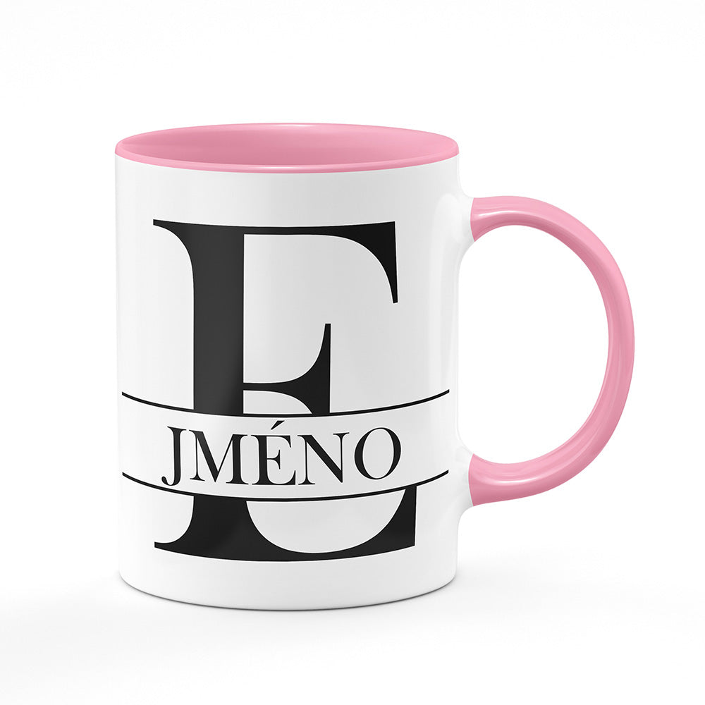 Keramický hrnek bílý s růžovým lemem vnitřkem a uchem motiv Se jménem E…