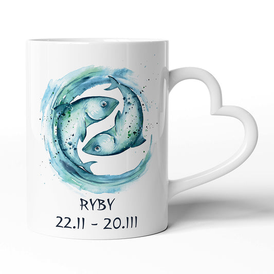 Keramický hrníček s uchem ve tvaru srdce motiv Ryby