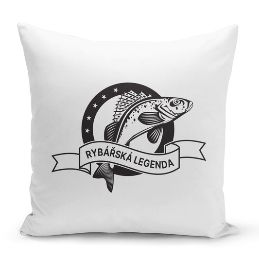 Bílý polštář 40 x 40 cm s motivem Rybářská legenda