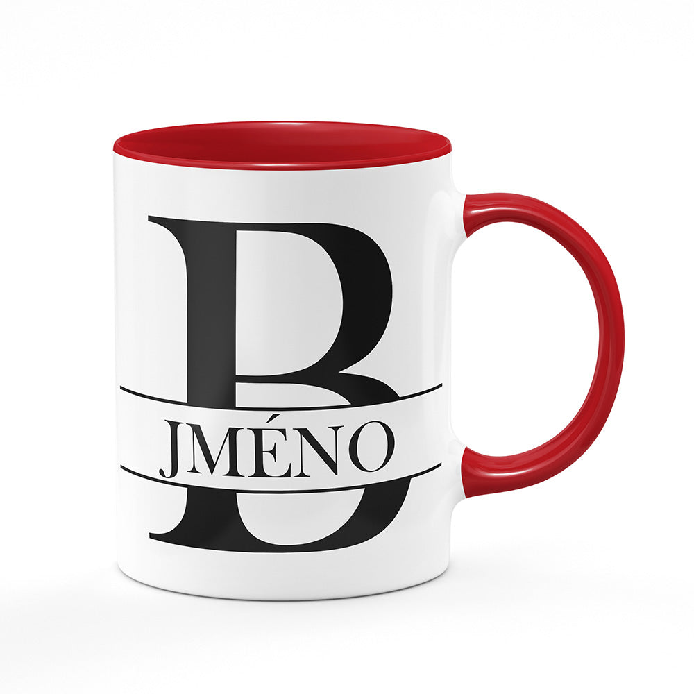 Keramický hrnek bílý s červeným lemem vnitřkem a uchem motiv Se jménem B…