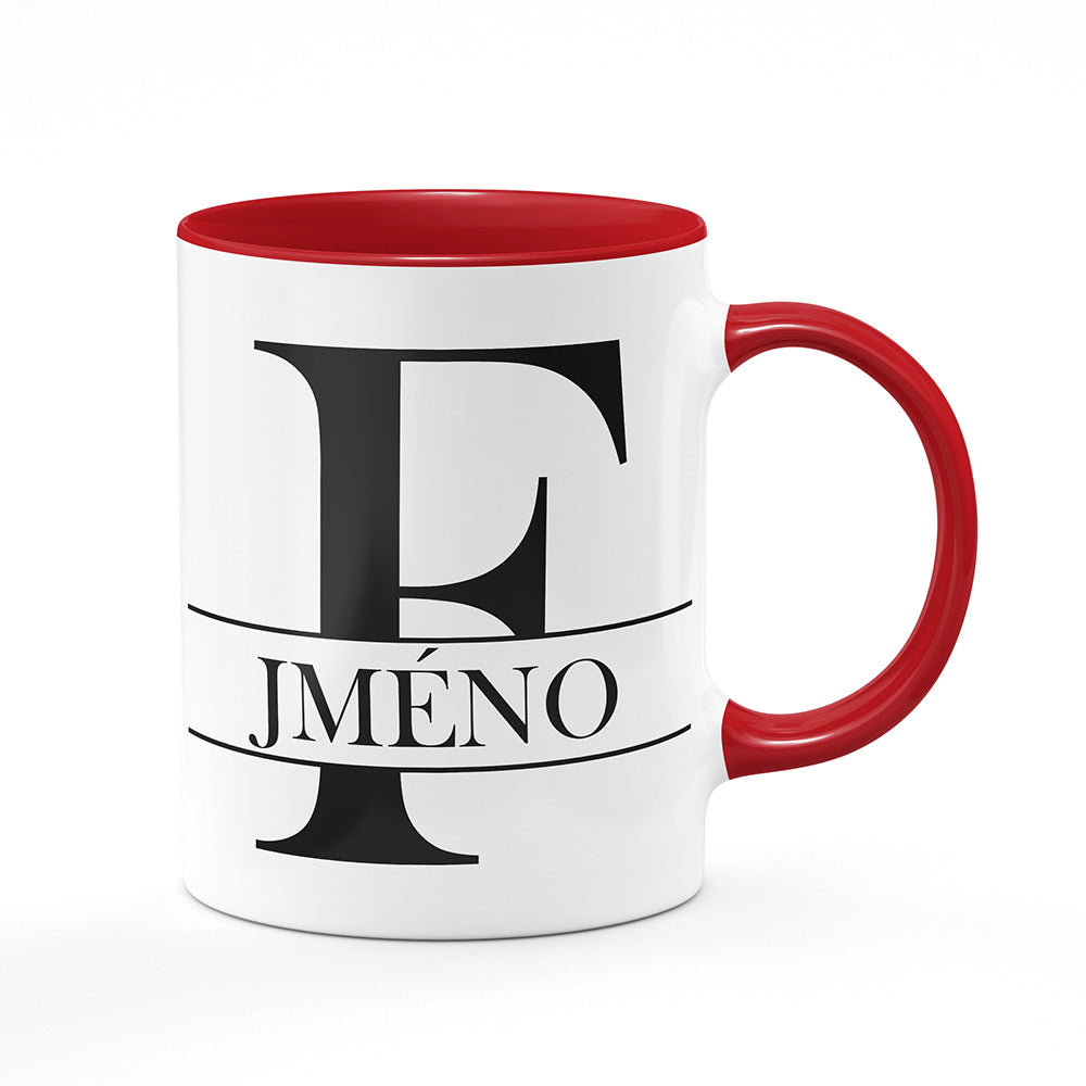 Keramický hrnek bílý s červeným lemem vnitřkem a uchem motiv Se jménem F…