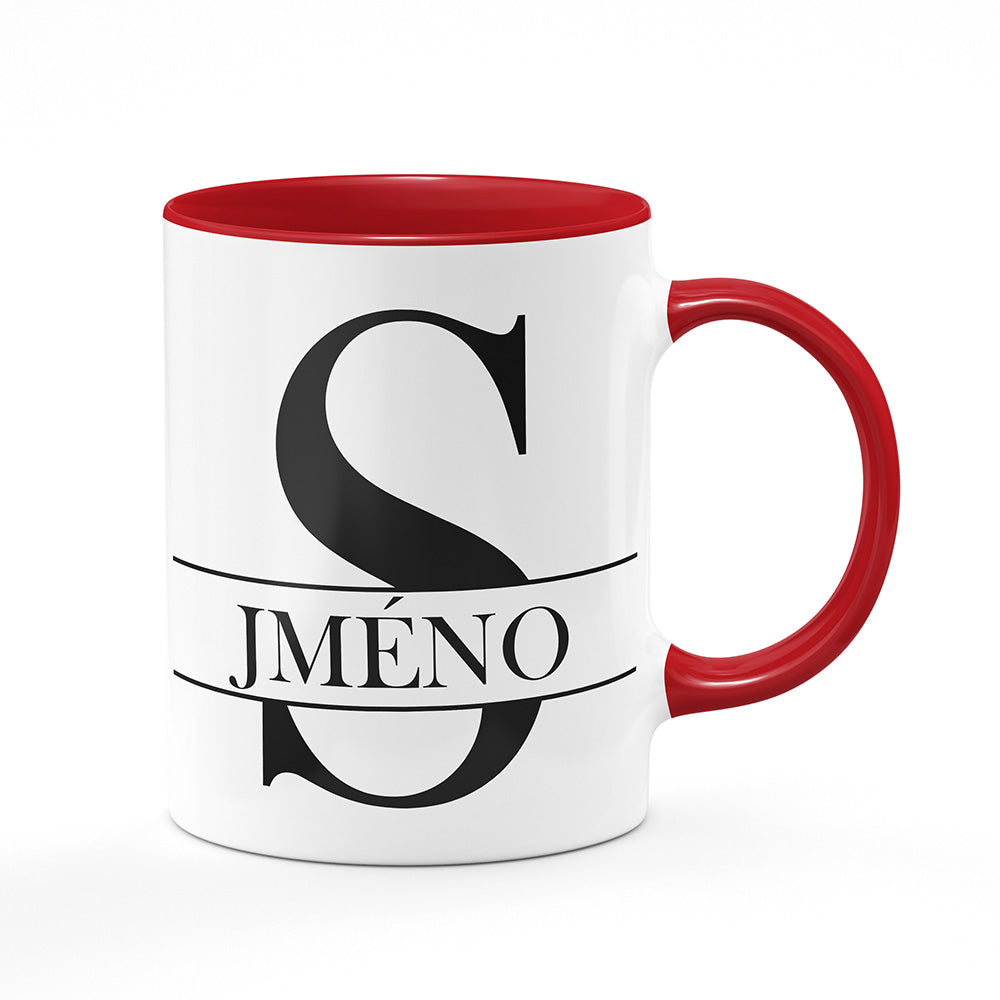 Keramický hrnek bílý s červeným lemem vnitřkem a uchem motiv Se jménem S…