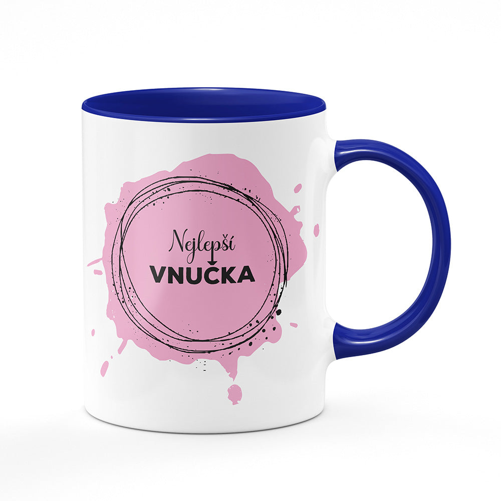 Keramický hrnek bílý s modrým lemem vnitřkem a uchem motiv Nejlepší vnučka